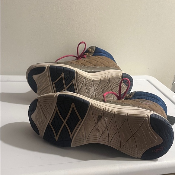 Brown and Blue High-Top Aurora Sneakers with Pink Laces by RYKA - Picture 5 of 5